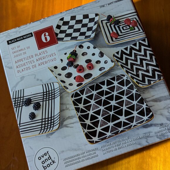 NEW Appetizer Dessert Ceramic Square Plates by Over & Back - Black/White NIB  7” - Picture 7 of 7